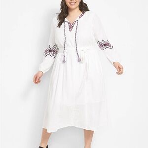 Lane Bryant Cream Tie Front Bishop Sleeve Dress